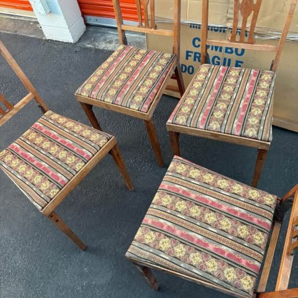 Antique Wooden Folding Chairs Set of 4 – Upholstered Seats Old Folding Design